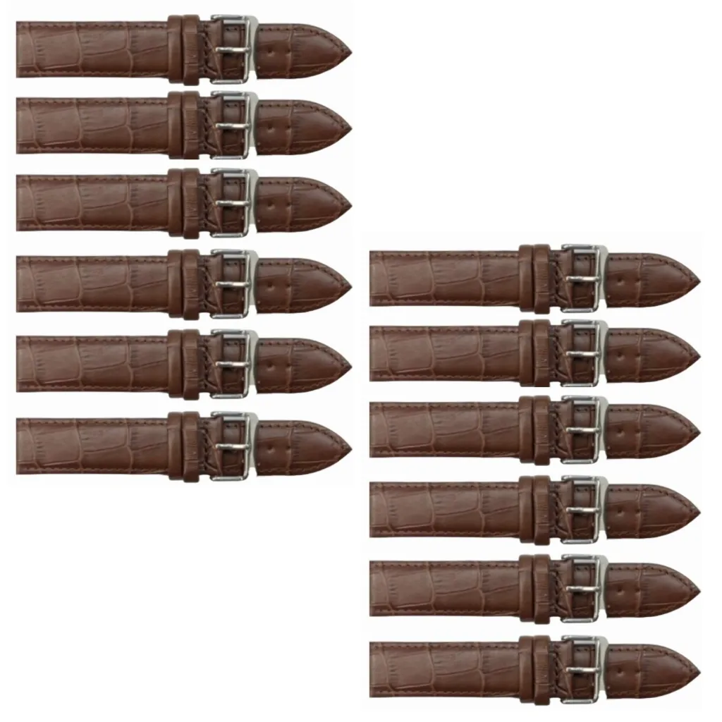 12PCS Alligator Grain LIGHT BROWN Leather Watch Band (12MM-30MM   XXL Sizes) Padded w/Brown Stitches