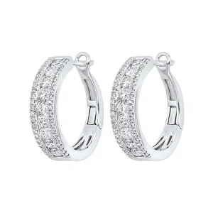 14KT White Gold & Diamond Classic Book 3 Row Fashion Earrings  - 1 ctw