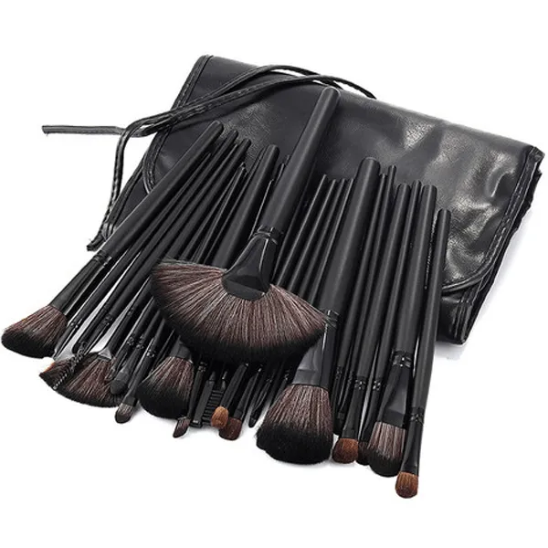 32 Piece Black Brush Set in Vegan Leather Case