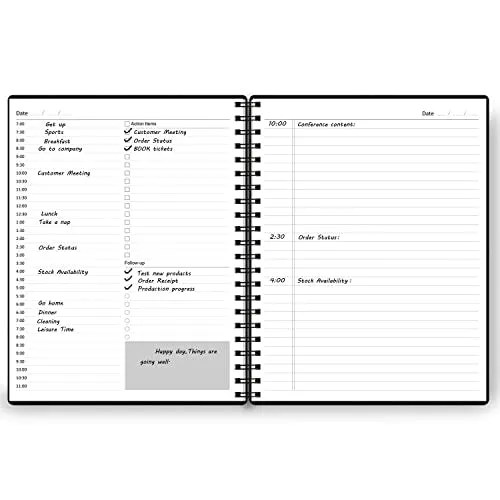 A4 Undated Daily Planner Notebook- Daily Productivity Planner with Hourly Schedules, Action Items and Follow-up, Daily Organizer to Improve Time Management, 8.5 × 11 Inch, Black PU Planner 2024