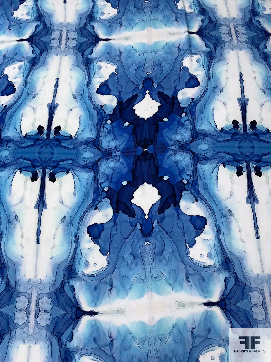 Alcohol Ink Pattern Printed Polyester Georgette - Shades of Blue / Off-White