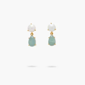 Amare Wear Petite Freshwater Pearl and Aquamarine Dangle Earrings