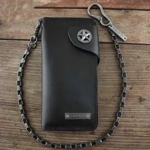 Badass Black Leather Men's Punk Star Long Biker Chain Wallet Long Wallet Chain For Men