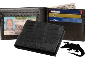 Black Alligator Luxury Designer Exotic Bifold Wallet With Flip Up ID Window