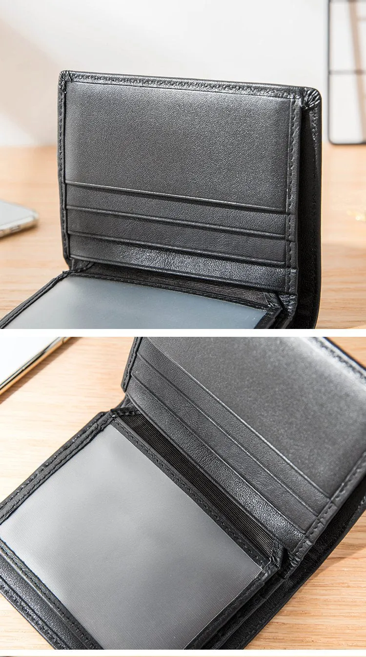 Black Cool Leather Mens Small Wallet Multicard Wallet Bifold Vintage Slim billfold Wallet for Men