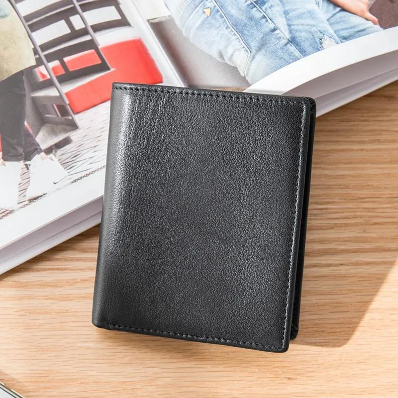 Black Cool Leather Mens Small Wallet Multicard Wallet Bifold Vintage Slim billfold Wallet for Men