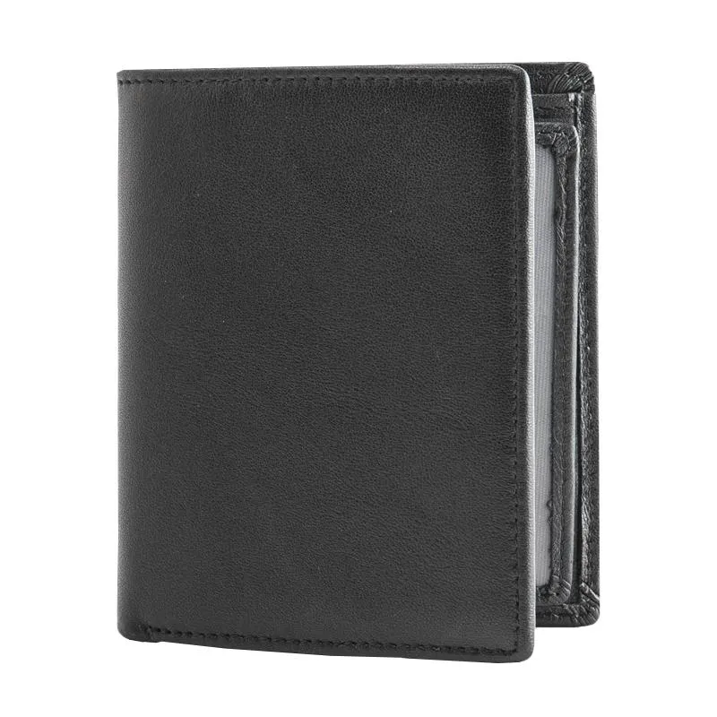 Black Cool Leather Mens Small Wallet Multicard Wallet Bifold Vintage Slim billfold Wallet for Men