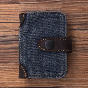 Blue Denim Bifold Mens Card Wallet Denim Card Holders Card Wallet For Women