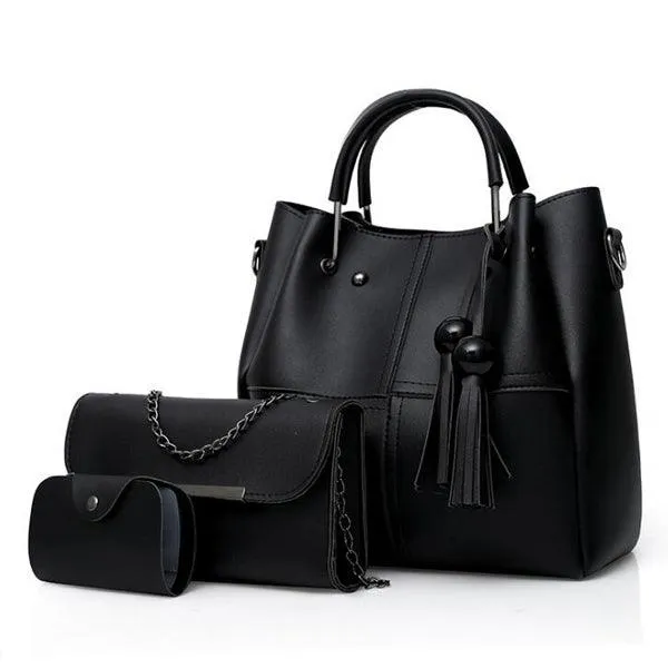 Bosolos Mujers Woman Tote Handbag 3 in 1 Set - Black