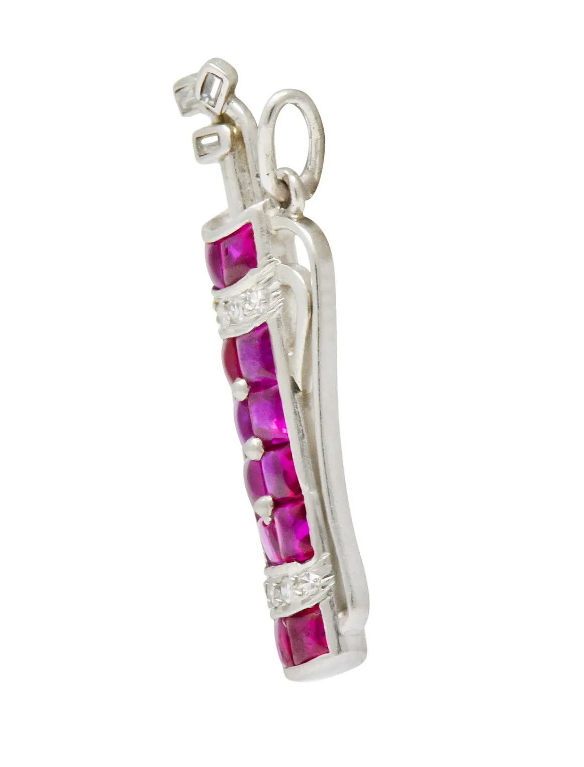 Bright Art Deco Large Ruby Diamond Platinum Golf Clubs And Bag Charm