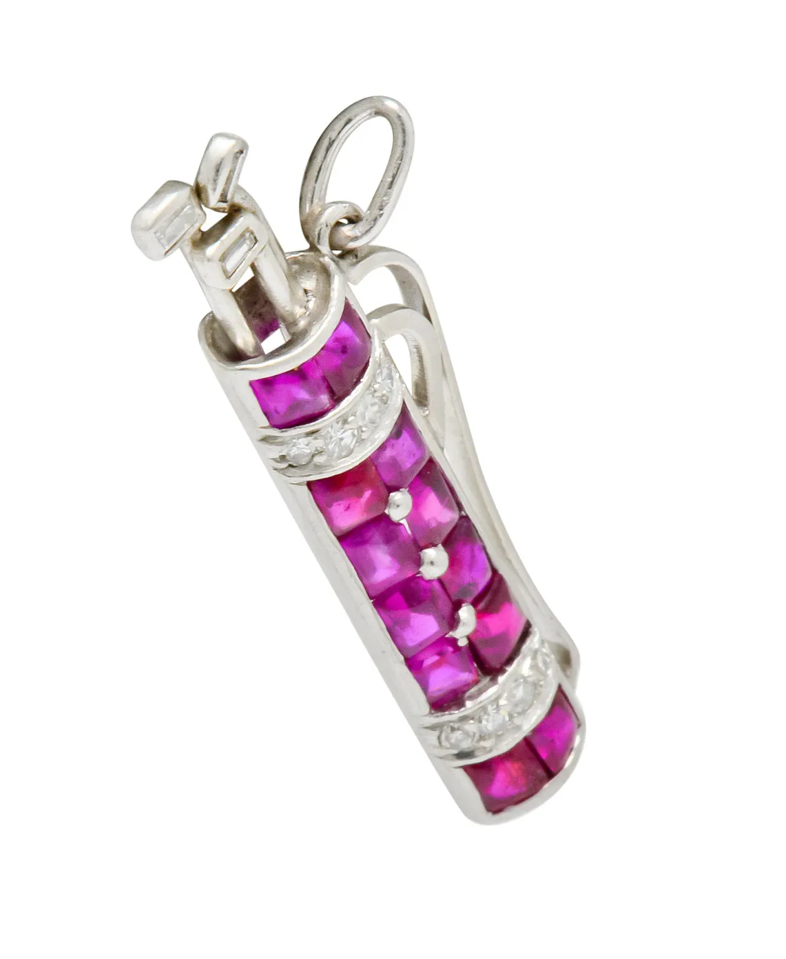 Bright Art Deco Large Ruby Diamond Platinum Golf Clubs And Bag Charm