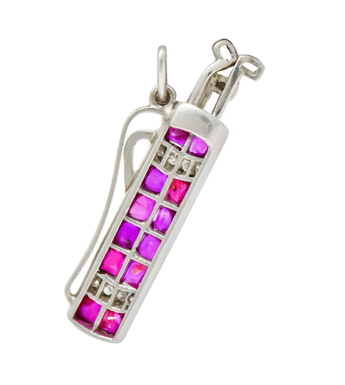 Bright Art Deco Large Ruby Diamond Platinum Golf Clubs And Bag Charm