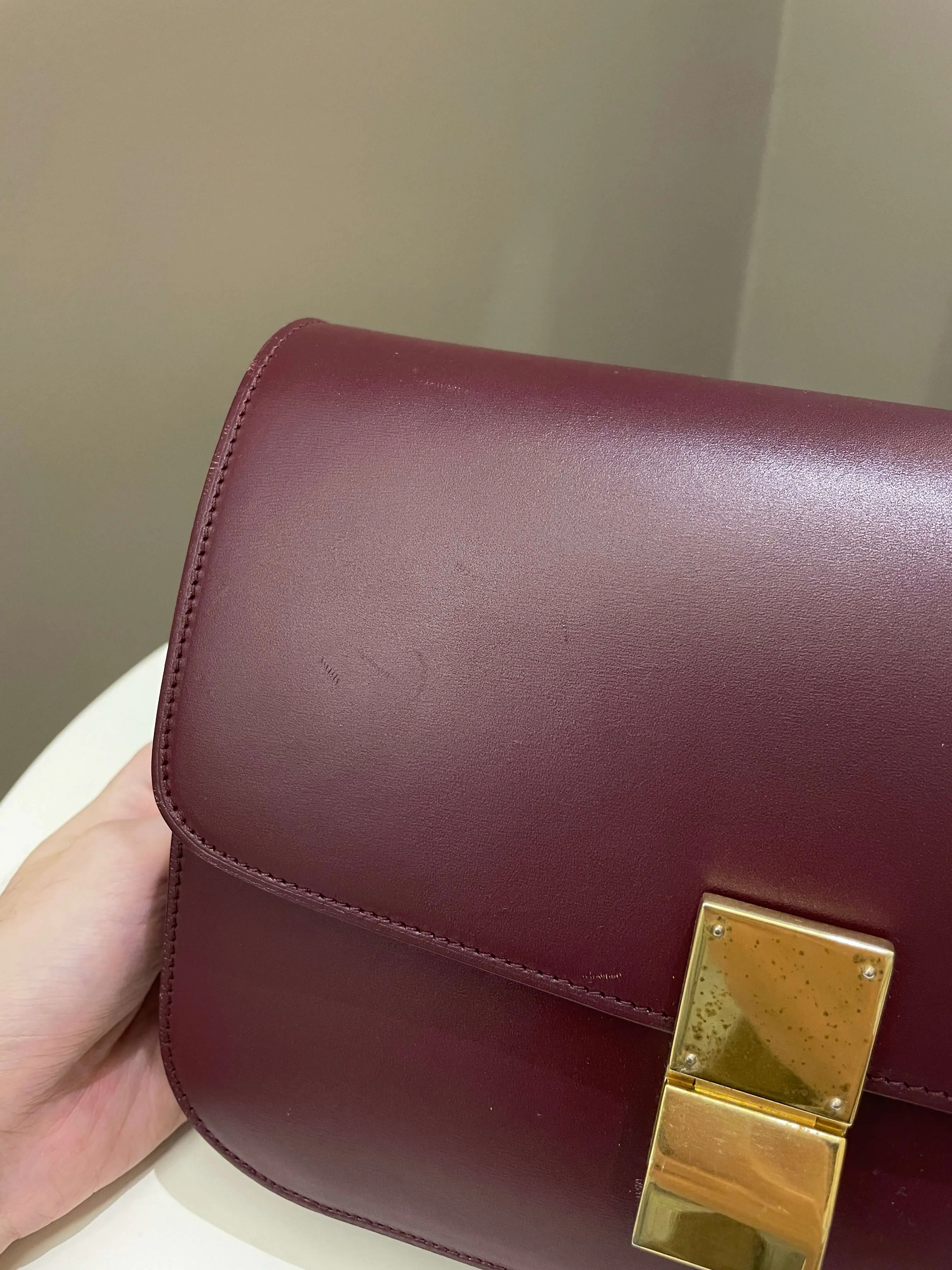 Celine Box Bag Burgundy Calfskin