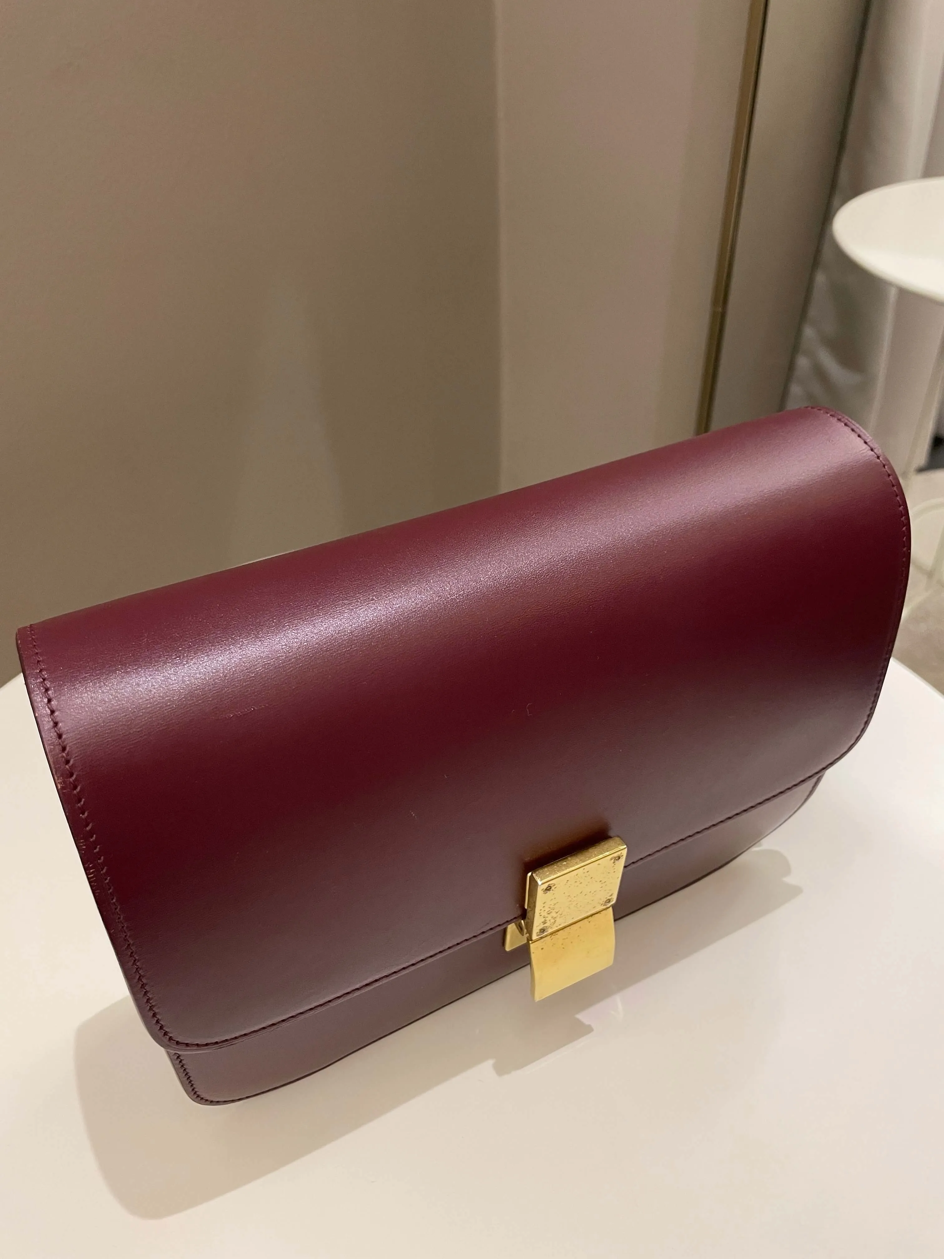 Celine Box Bag Burgundy Calfskin