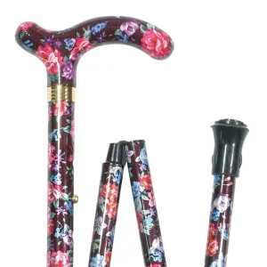 Classic Canes Slimline Folding Petite Cane Pink and Black Floral