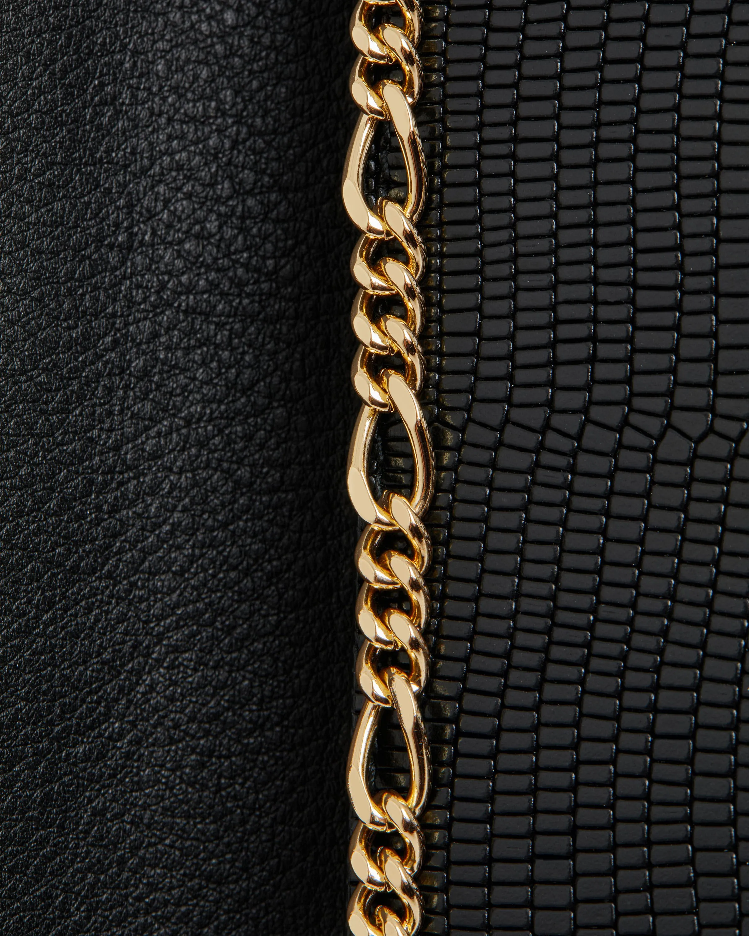 Crescent On A Chain - Lizard-Embossed Leather Black