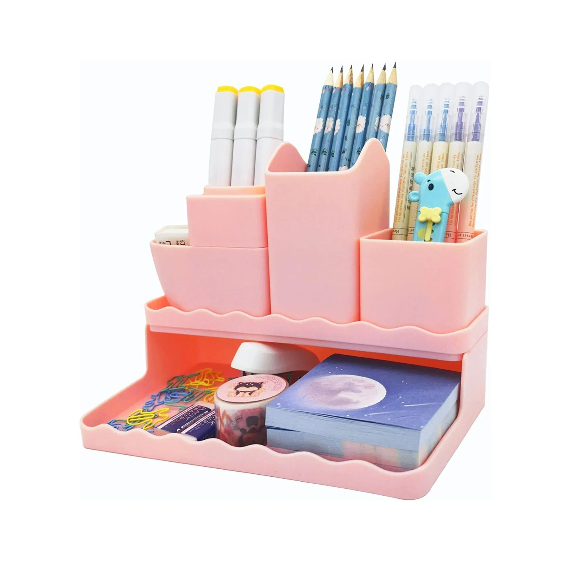 Cute Vertical Pen Organizer | Kawaii Desk Organizer Pen Holder Stationery | Marker Pencil Storage Caddy Tray for Office