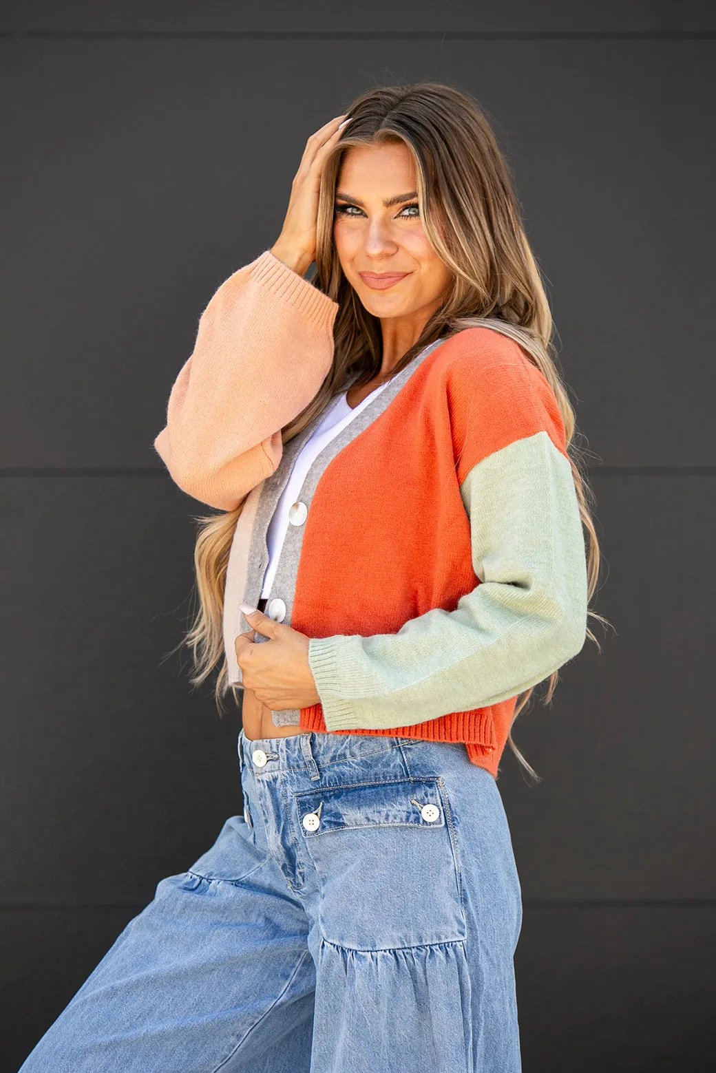 Demi Crop Color Block Cardigan