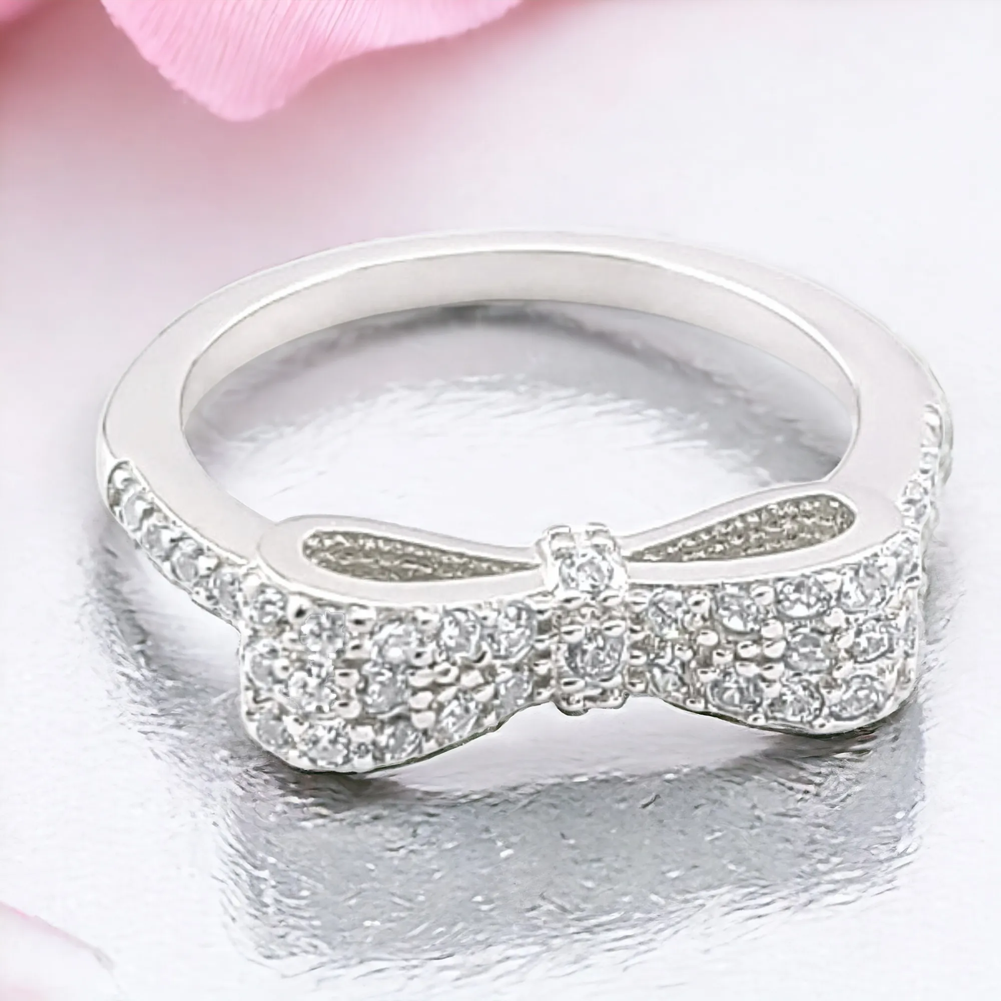 Fashion Women's 925 Sterling Silver Clear Stone CZ Bow Tie Ring