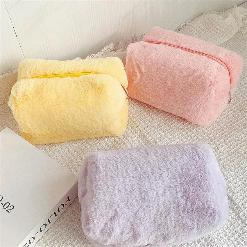 Fluffy Pastel Colored Makeup Bags