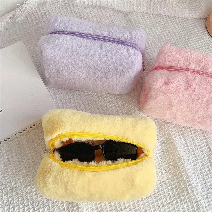 Fluffy Pastel Colored Makeup Bags