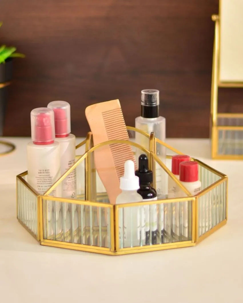 Fluted Glass Octagonal Make-Up & Toiletry Organizer | 10 x 5 inches