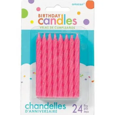 Glitter Pink Spiral Birthday Candles | 24 ct