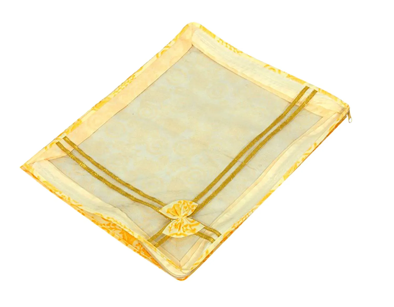 Heart Home Carry Design 3" inch Tranasparent Non Woven Foldable, Waterproof Single Saree Cover, Saree Organizer- Pack of 2 (Gold)-HS_38_HEARTH21581