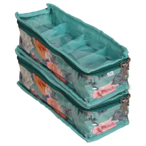 Heart Home Multiuses PVC Laminate Flower Print 4 Case Watch Organizer/Bracelet Organizer For Watches, Bracelet Pack of 2 (Turquoise) 54HH4300.