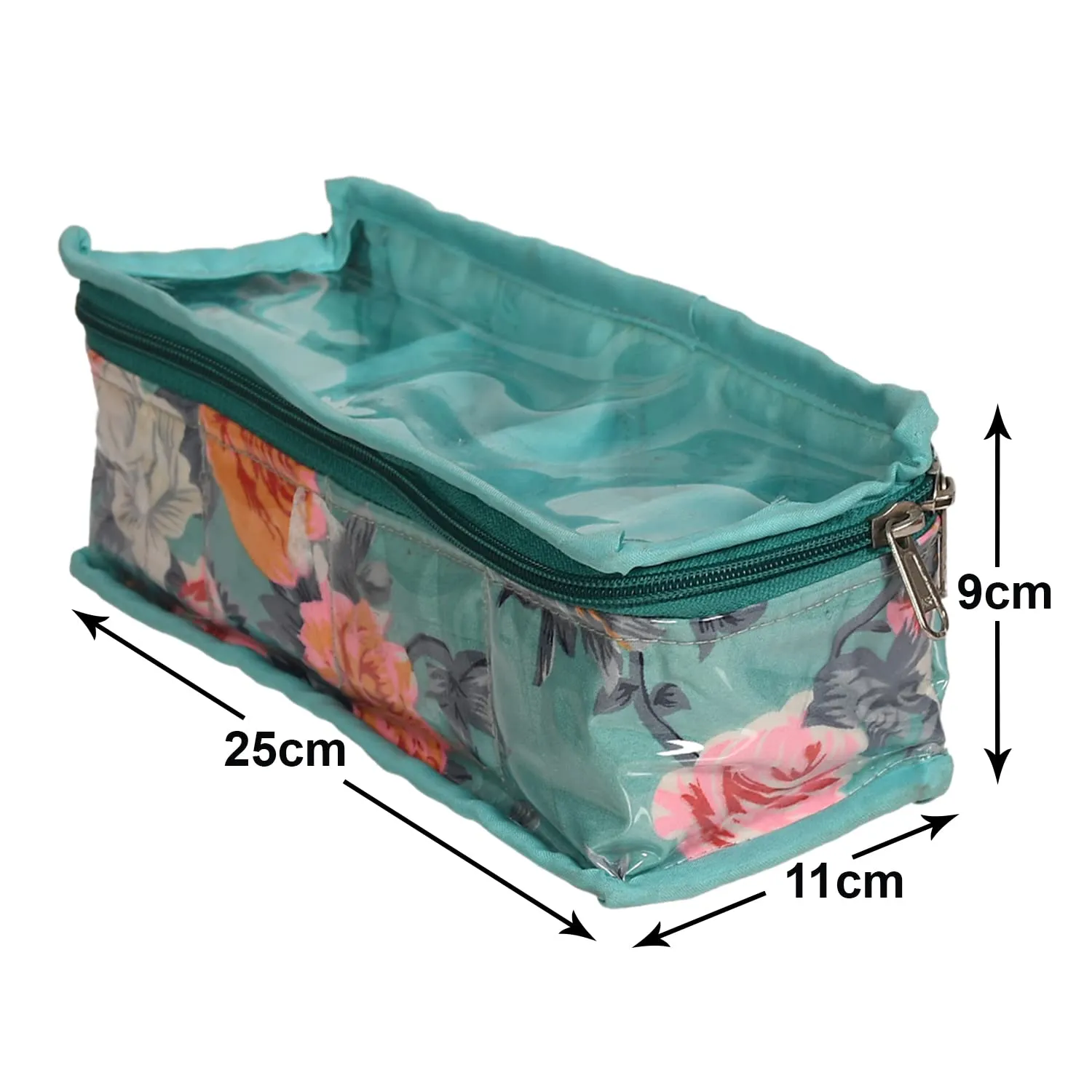 Heart Home Multiuses PVC Laminate Flower Print 4 Case Watch Organizer/Bracelet Organizer For Watches, Bracelet Pack of 2 (Turquoise) 54HH4300.