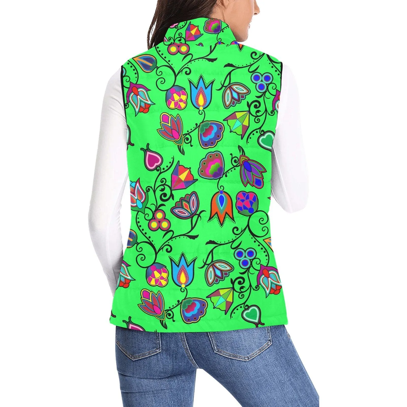 Indigenous Paisley Green Women's Padded Vest Jacket