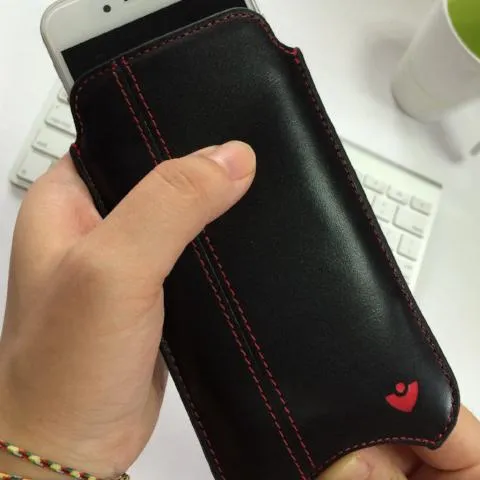 iPhone 6/6s Wallet Sleeve Case in Black Leather | Screen Cleaning Sanitizing Lining