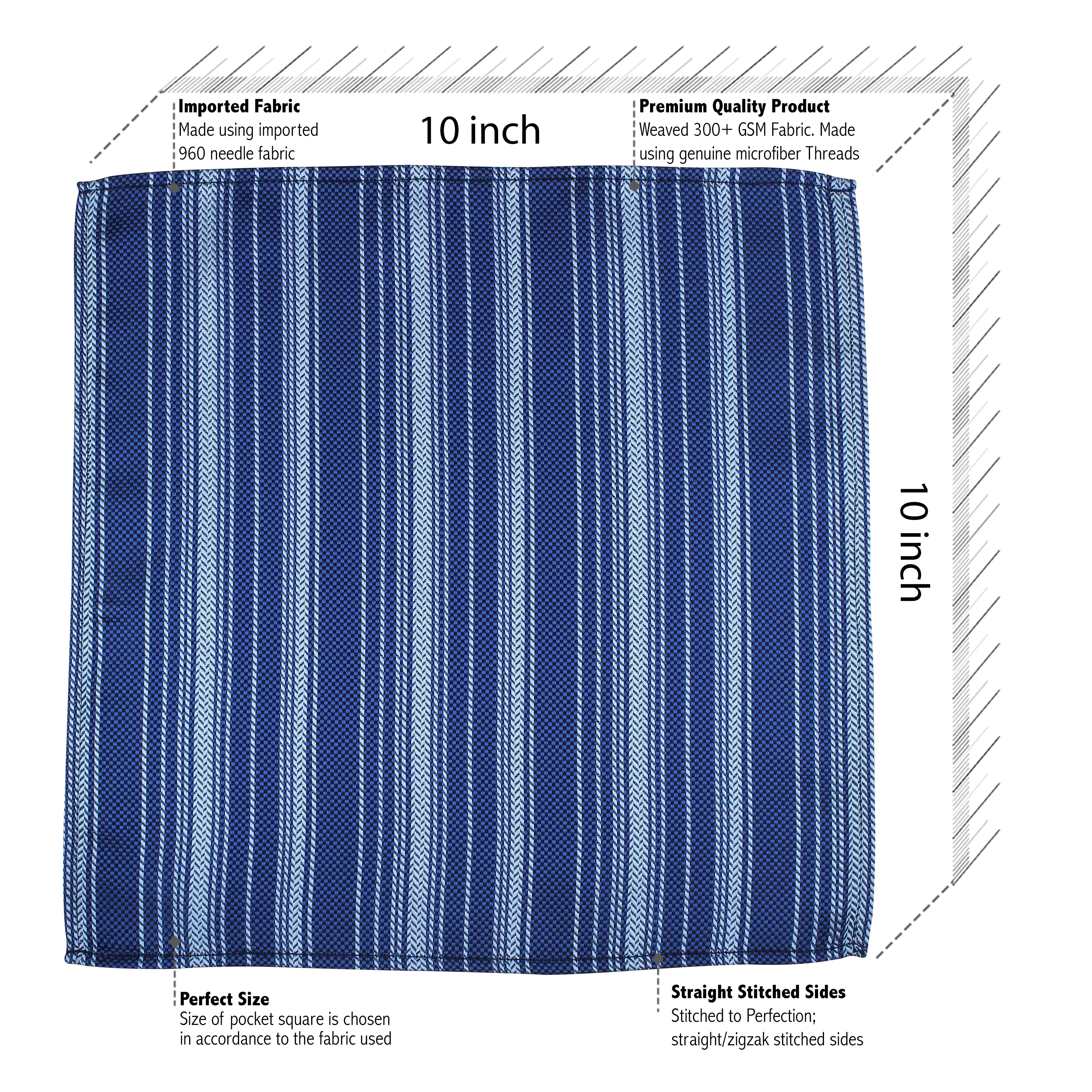 Kovove Soothing Blue Striped Pocket Square For Men