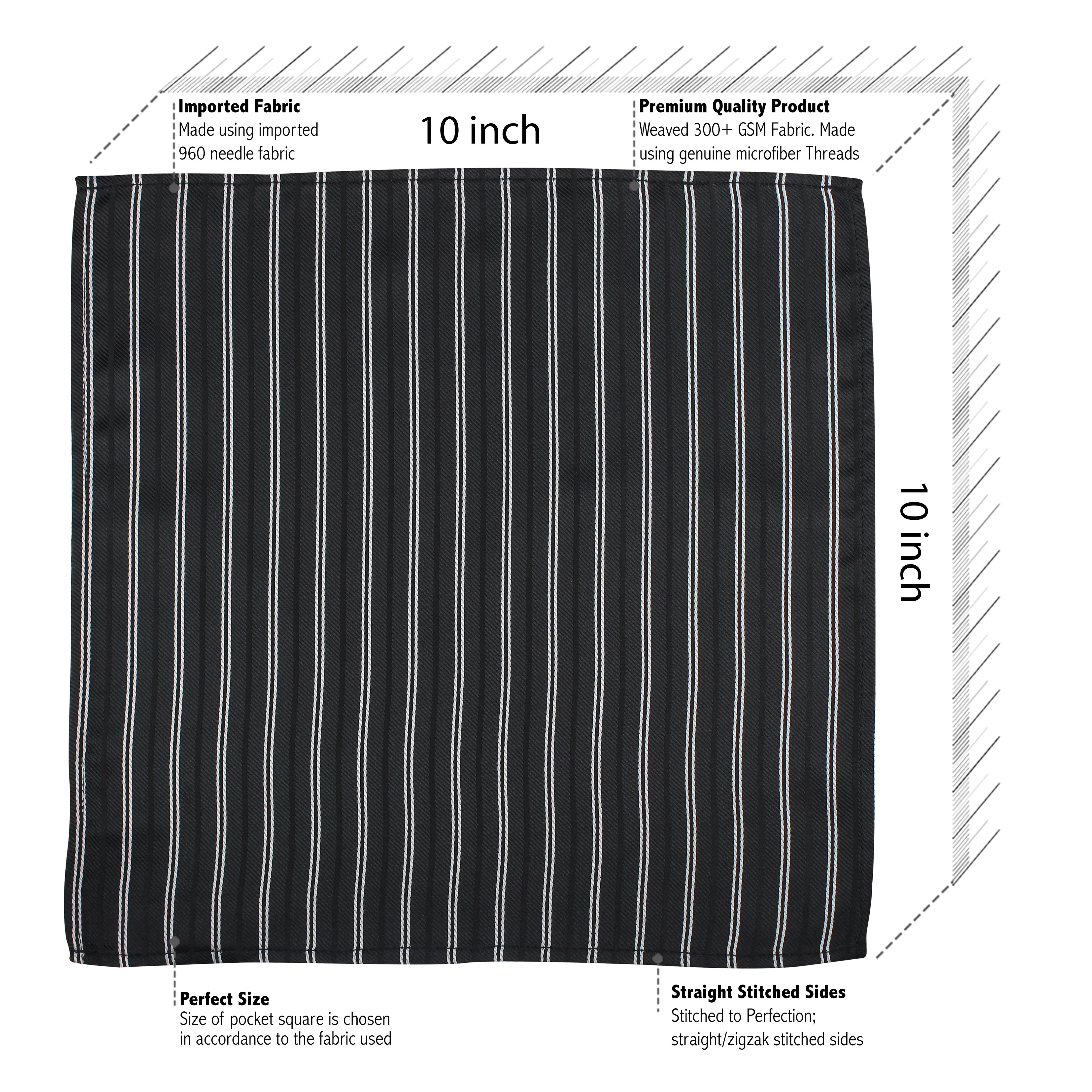 Kovove The Black Treat Striped Pocket Square For Men