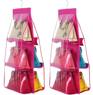 Kuber Industries Multiuses PVC Double Sided Hanging Organizer for Bedroom, Living Room Pack of 2 (Pink)