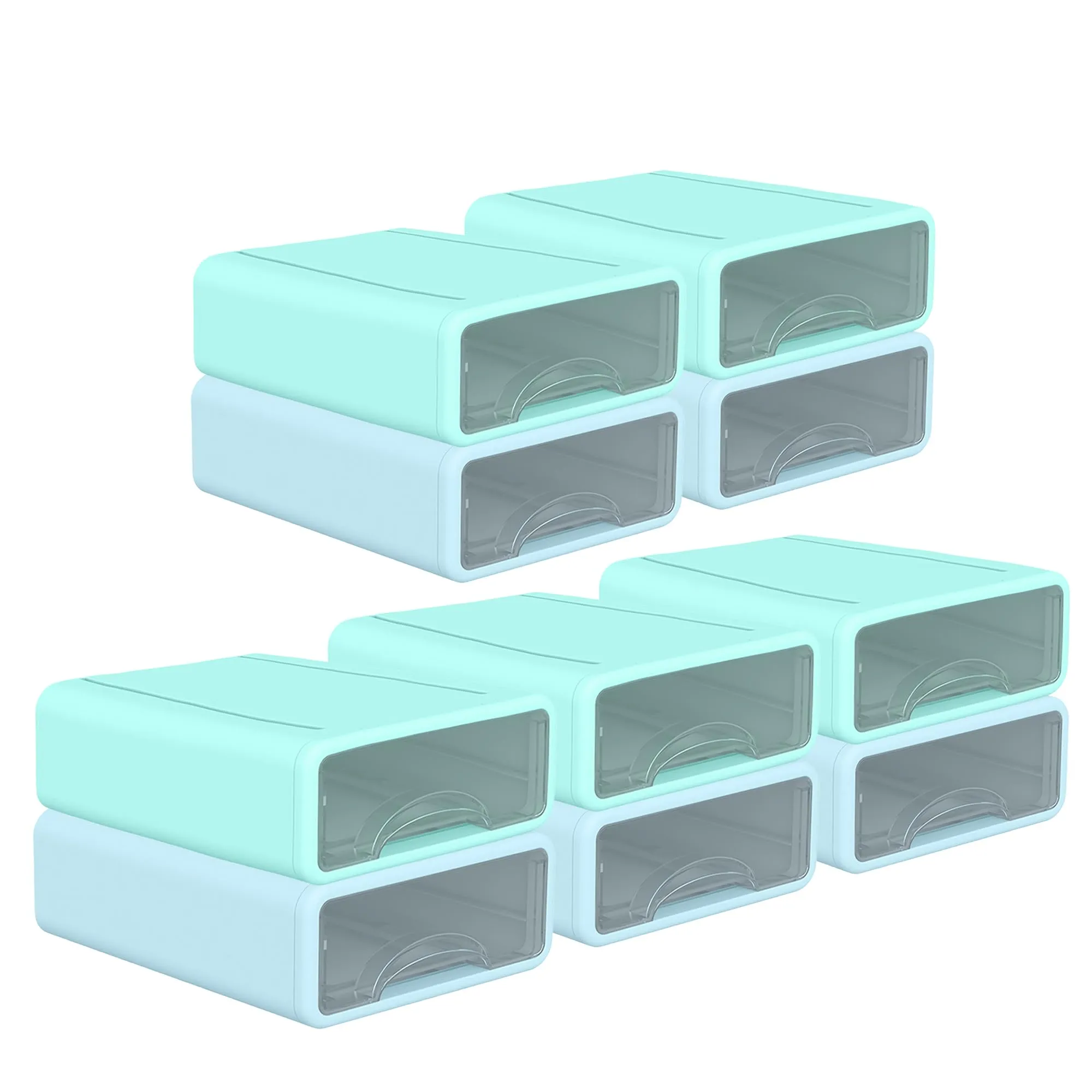 Kuber Industries (Set of 10) Stackable Stationary Organizers Drawer with Translucent for Home, Office & Makeup Suppliance | Desktop Storage Box Table Organiser, JSNH604L-1BG | Blue & Green