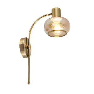 Marbell 1 Light Antique Brass with Amber Glass Retro Classic Wall Light