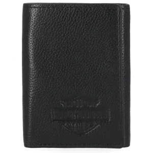 Men's Classic Bar & Shield Logo Genuine Pebble Leather Tri-Fold Wallet, Black