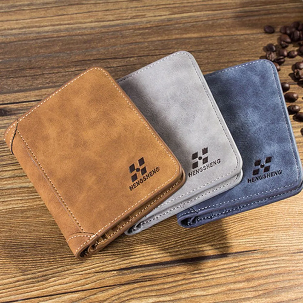 Men's Foldable Small Money Purse Leather Wallet Luxury Billfold Hipster Cowhide Credit Card/ID Holders