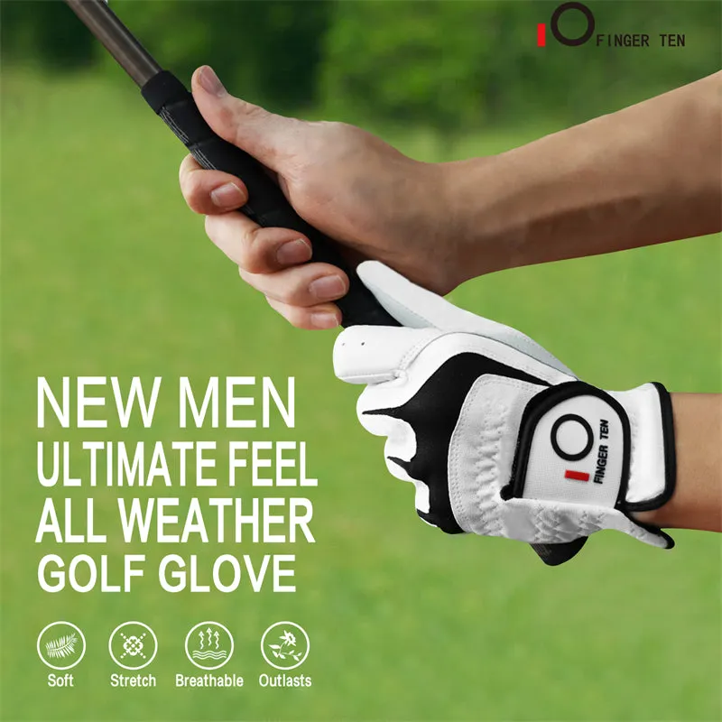 Men's Golf Gloves Leather All Weather Grip 6 Pack