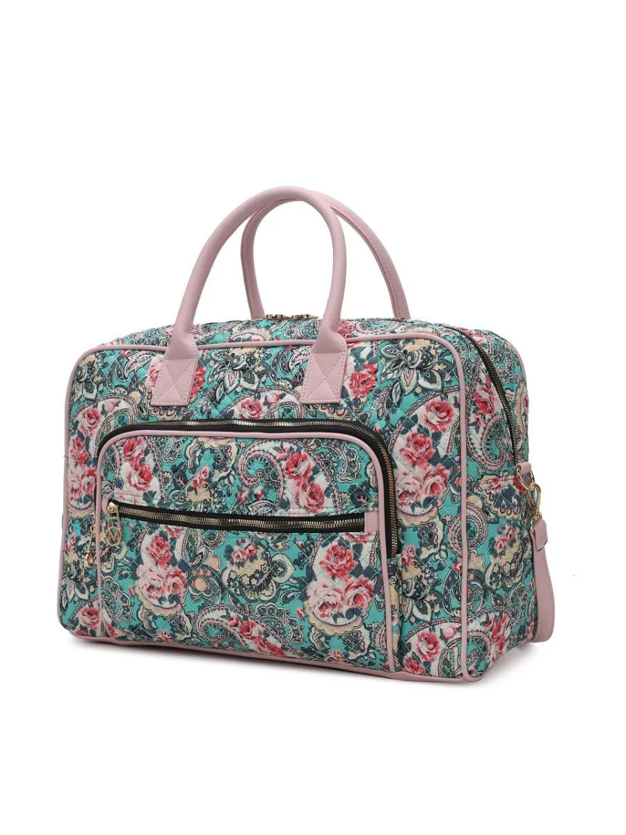 MKF Collection Jayla Quilted Cotton Botanical Pattern Women Duffle Bag by Mia k