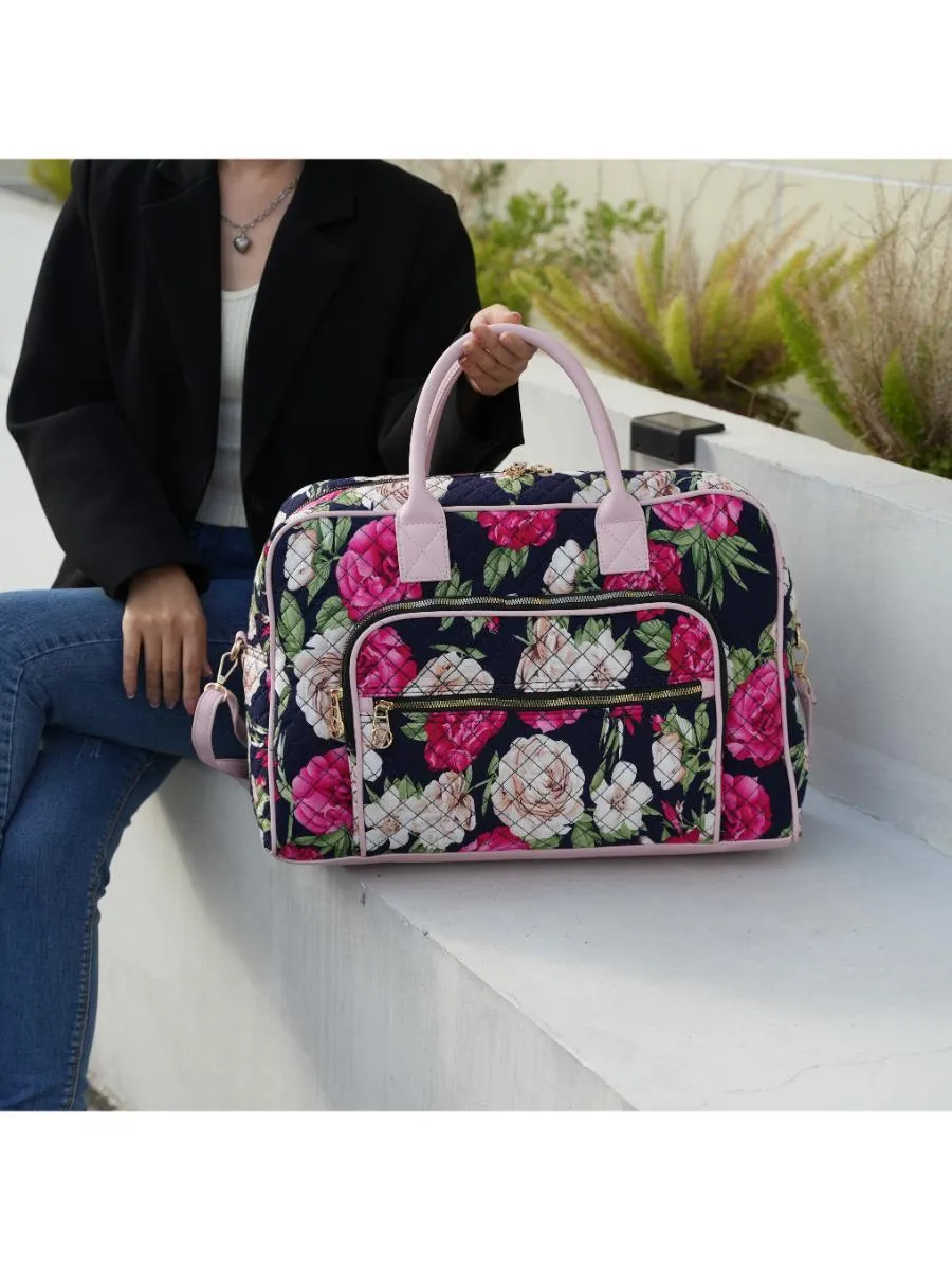 MKF Collection Jayla Quilted Cotton Botanical Pattern Women Duffle Bag by Mia k