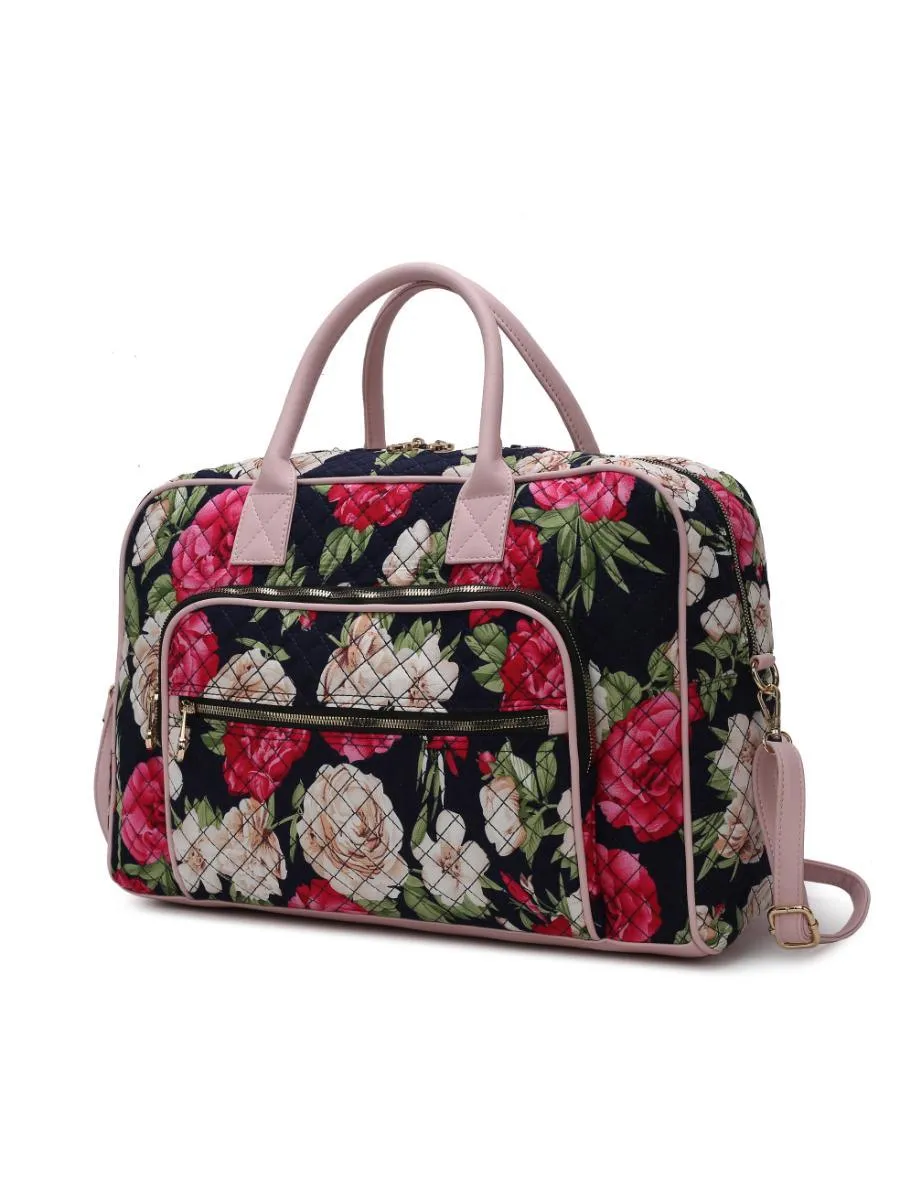 MKF Collection Jayla Quilted Cotton Botanical Pattern Women Duffle Bag by Mia k