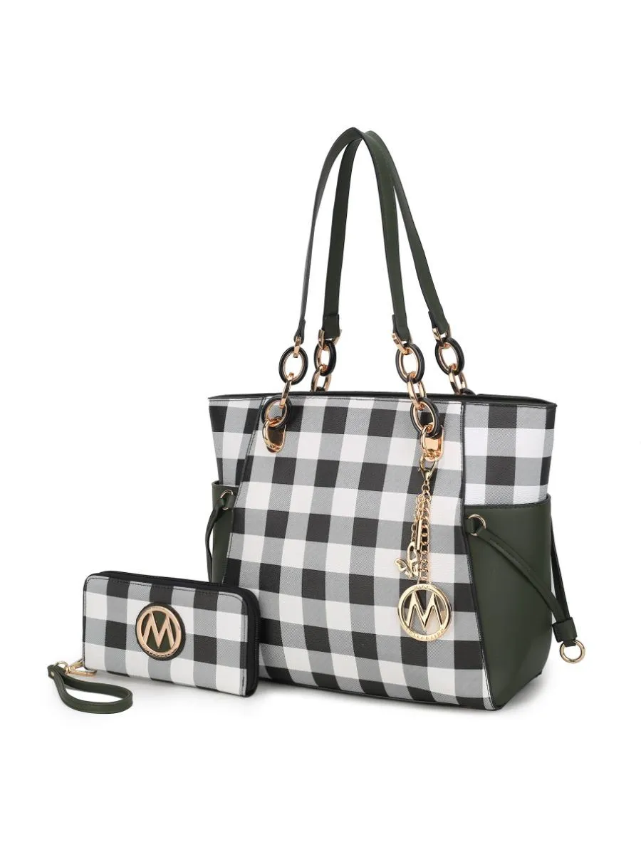 MKF Collection Yale Checkered Tote Bag with Wallet by Mia k