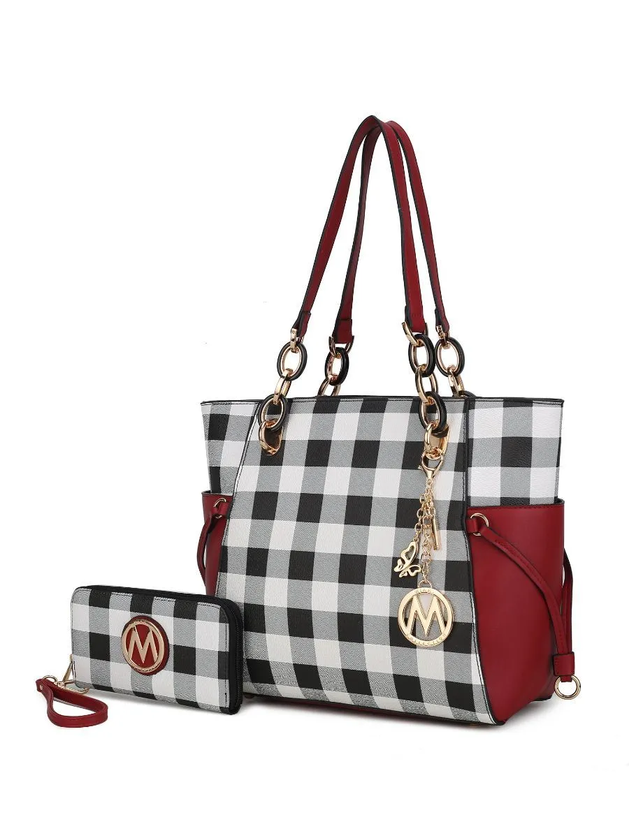 MKF Collection Yale Checkered Tote Bag with Wallet by Mia k