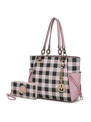 MKF Collection Yale Checkered Tote Bag with Wallet by Mia k