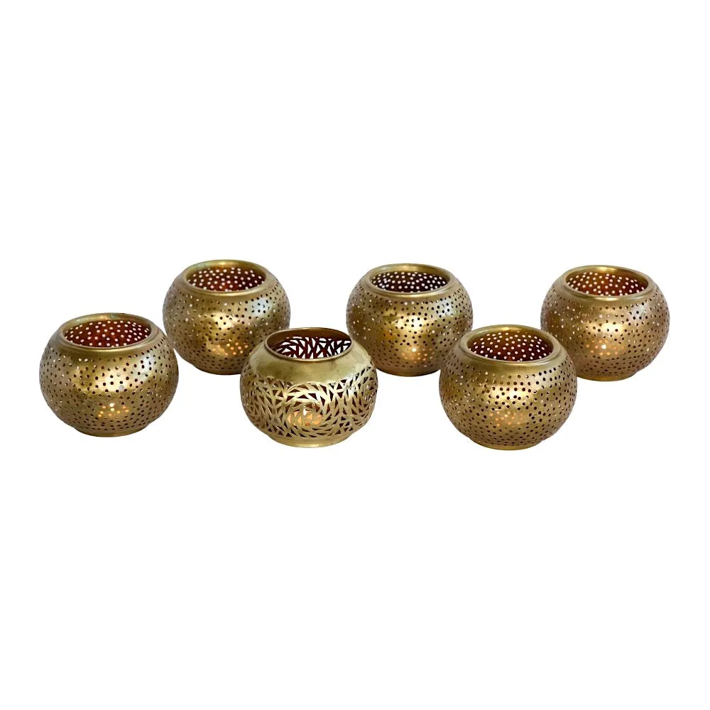 Moroccan Brass Bowl Candle Holder- Set of 6