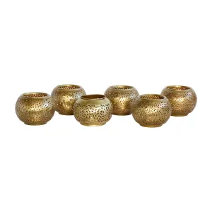 Moroccan Brass Bowl Candle Holder- Set of 6