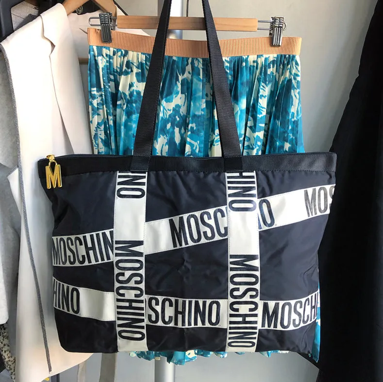 Moschino Vintage 1990's Logo Monogram Large Nylon Tote Bag