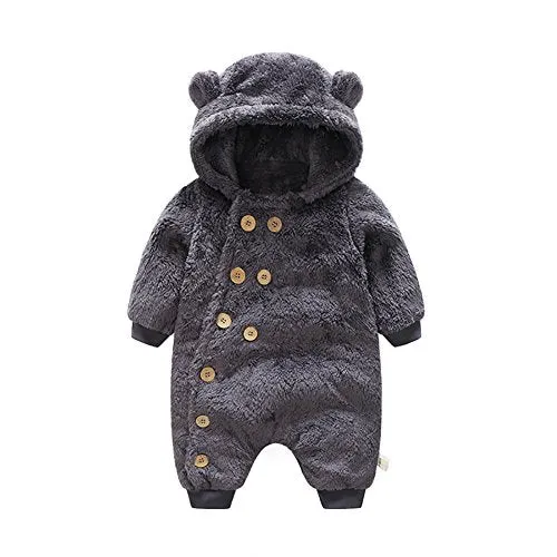 Newborn Long Sleeve Dark Grey Onesie Jumpsuit With Hooded